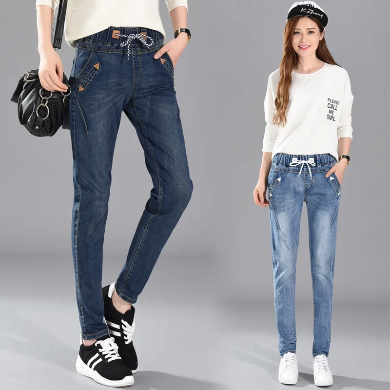 2018 осень размера плюс повседневные женские эластичные джинсы с высокой талией