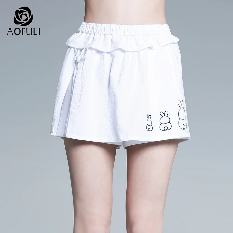 AOFULI L ~ 3XL 4XL Повседневная Женская хлопковая юбка шорты с бантом эластичная резинка