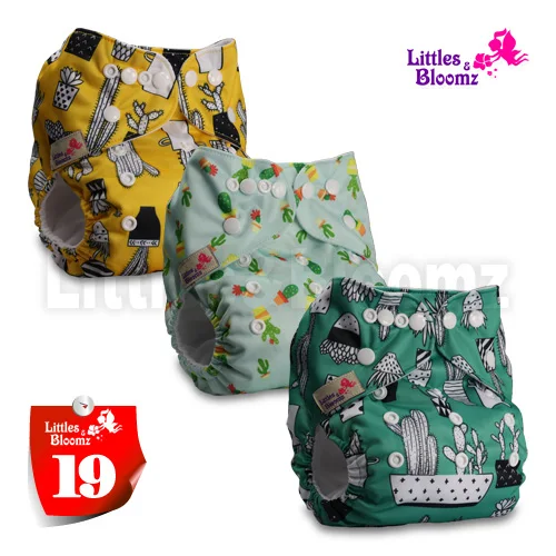 [Littles и Bloomz] 3 шт./компл. Детские Моющиеся Многоразовые реальные тканевые карманные подгузники, 3 Подгузники/подгузники и 3 вставки из микроволокна в одном комплекте - Цвет: 19