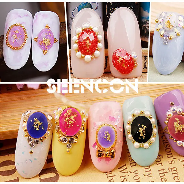 Японские наклейки для ногтей золотые овальные Стразы из смолы 24 шт. 6 видов