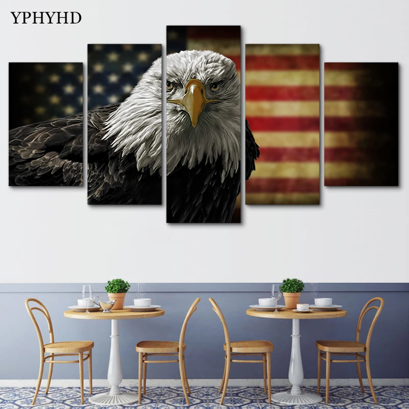 YPHYHD 5 шт. американский флаг орла HD печать живопись на холсте для гостиной плакат