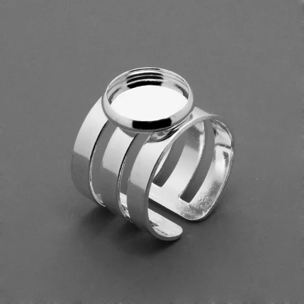 6pcs Silver Plated Ring Setting w/Inner 12/13*18/15mm Tray for Glass Cabochon Punk Silver Ring Bezel/Blank