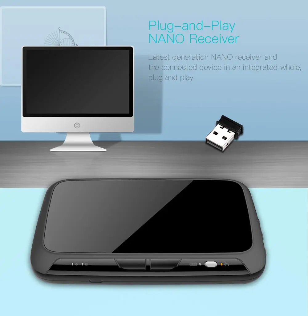 H18 + беспроводная мини клавиатура с полным тачпадом и подсветкой 2 4 ГГц воздушная