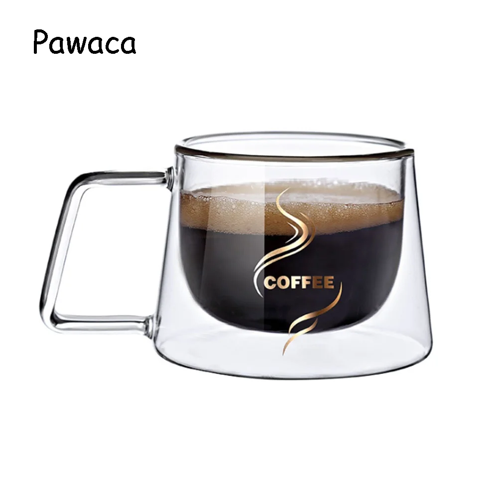 Pawaca стеклянная кофейная чашка с двойными стенками и ручкой американский стиль