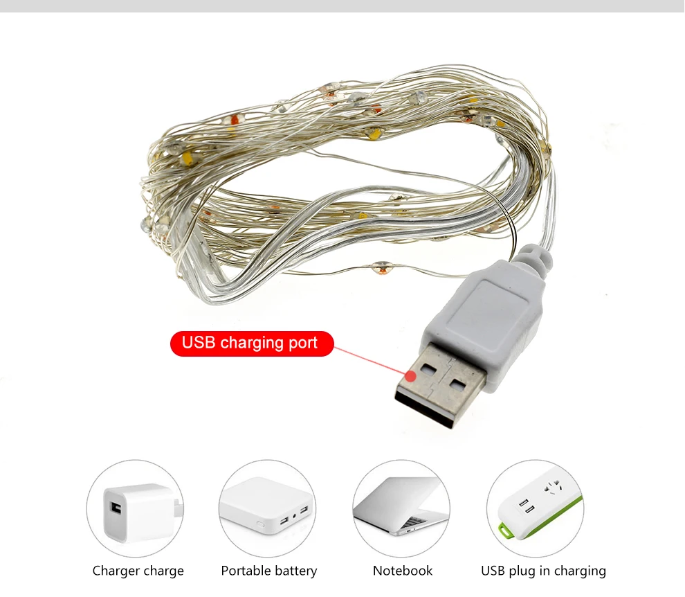 USB СВЕТОДИОДНЫЙ светильник-гирлянда s, цветная Новогодняя гирлянда, медная проволока, сказочный светильник для внутреннего, наружного, свадебного, Рождественского украшения