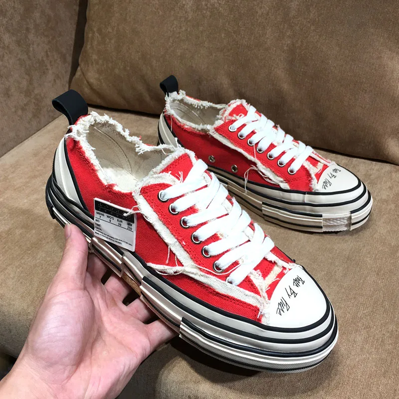 Красный Buono Scarpe/парусиновые кроссовки на платформе для мужчин и женщин; Повседневные кроссовки для пар; Модная брендовая женская обувь; кроссовки с кисточками; большие размеры; 44EU - Цвет: Красный