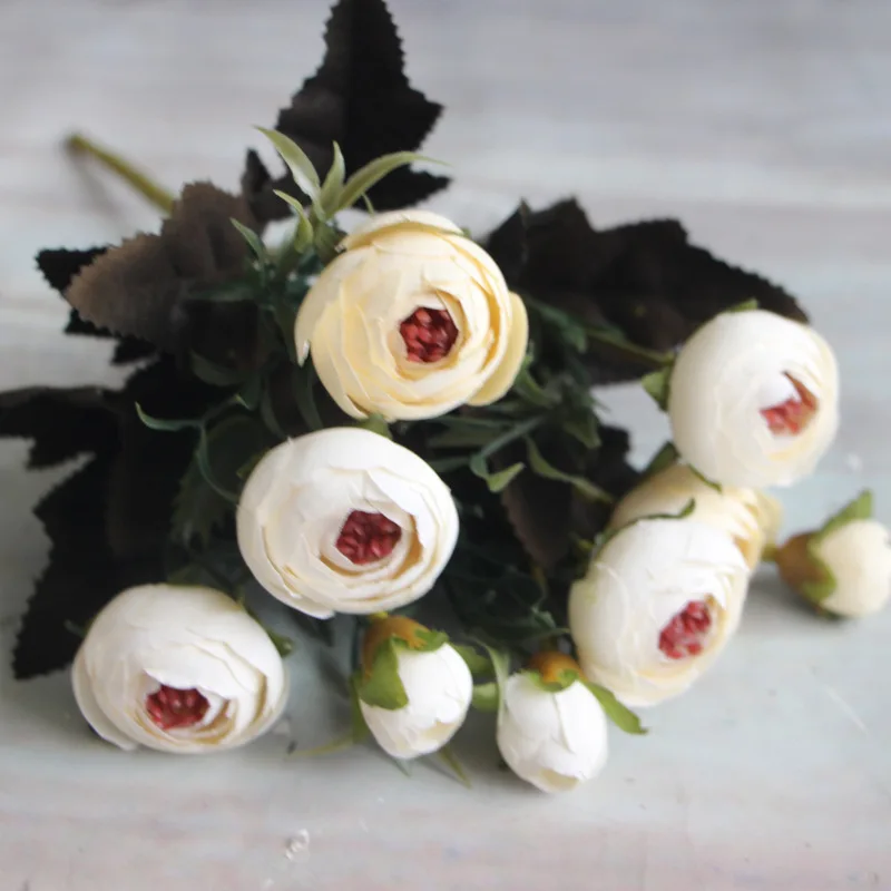 

1 Bouquet Artificial Tea Rose European Style 5 Autumn Colors Silk Fake Flower Bouquet Wedding Decoration For Home Hotel Decor A