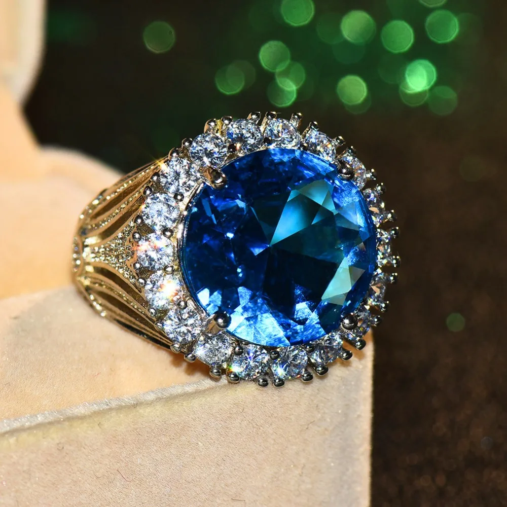 Роскошное женское большое кольцо с синим камнем серебряные обручальные кольца