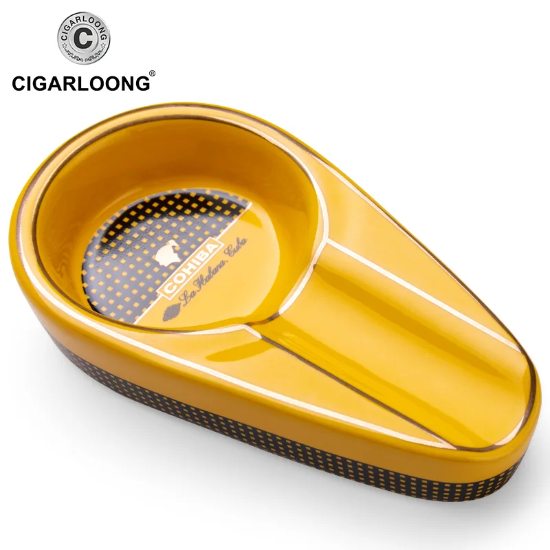 COHIBA сигарные гаджеты керамическая пепельница один держатель для сигар круглый пепельница 4 цвета желтый табачный аксессуар пепельница