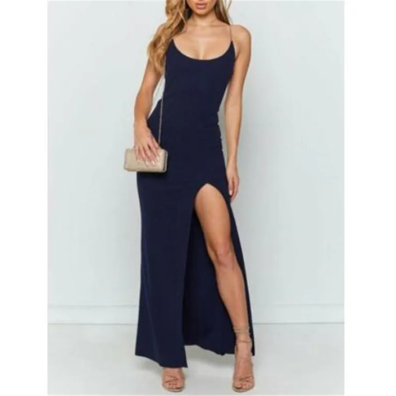 Женское летнее платье макси длинное синее вечернее пляжное сарафан для