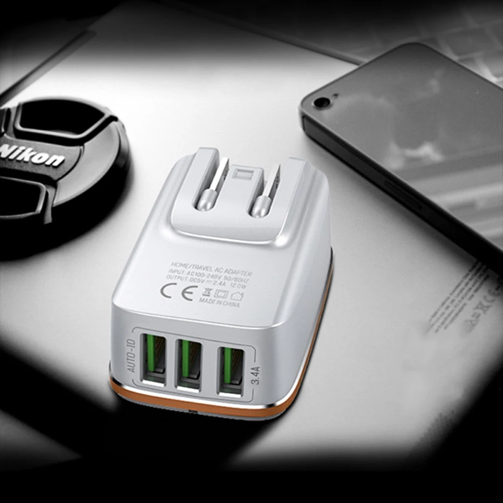 Новое складное зарядное устройство из алюминиевого сплава с 3 портами USB 5 в 4 А