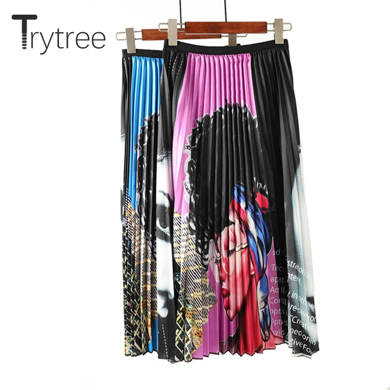 Женская плиссированная юбка Trytree из полиэстера с принтом и эластичной талией на