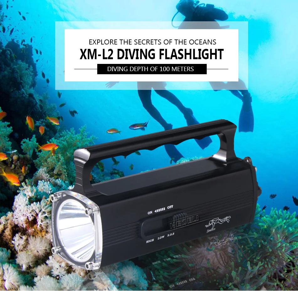 Профессиональный портативный фонарь для подводного плавания xm l2 100 м подводные фонари встроенный аккумулятор водонепроницаемый фонарь лампе фонарь e