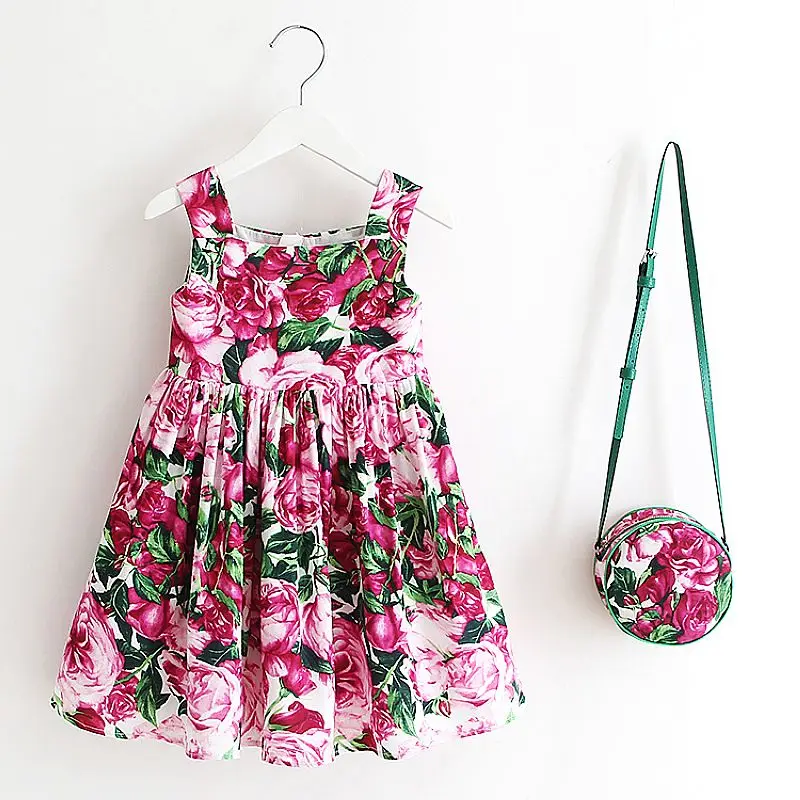 Baby Girls Flower Dress with Bag 2022 Brand Summer Dresses Children Clothing Vestidos Princess Costume for Kids | Детская одежда и