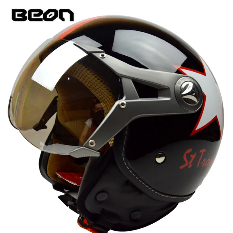black red star BEON 120, модный шлем, мотоциклетный шлем, половина лица, четыре сезона, casco moto beon, шлемы, capacete, полушлем, электрический велосипед - Цвет: black red star
