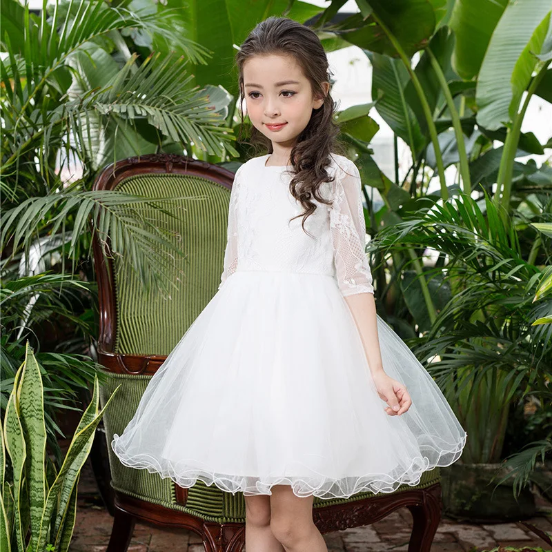 Birthday White Girls Dress Half Sleeve Flower Girl Vestido for Party Wedding 2022 Clothes 3 4 6 8 10 12 Years Old RKF174009 | Детская