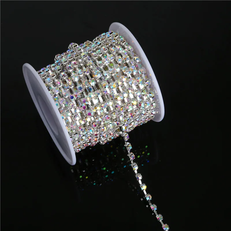 10 yards/roll Silver Rhinestone Chain White AB Crystal SS6-SS18 Electroplated Sliver DIY Apparel Sew On Jewelry Accessory |