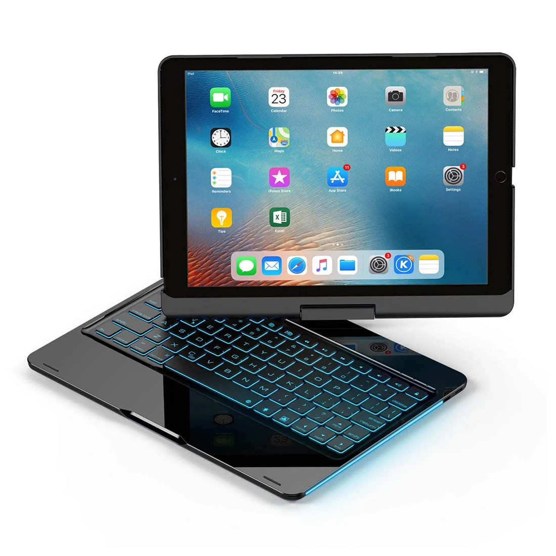 Black Bluetooth клавиатура с поворотной подсветкой для Ipad 10,5 дюйма 360 градусов - Цвет: Black