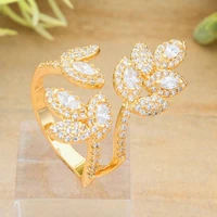 newness luxury leaf full cubic zirconia copper arabic dubai women engagement bridal party fashion jewelry