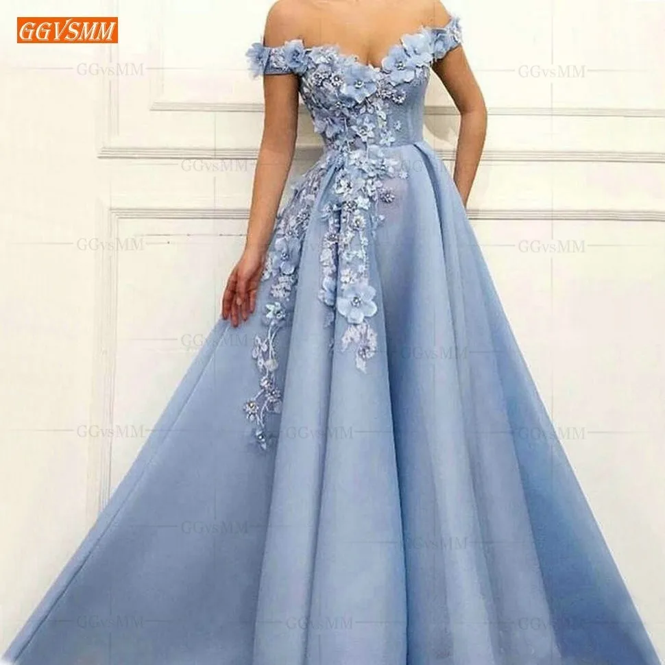 Синее длинное платье для выпускного вечера с открытыми плечами vestidos de gala Тюлевое