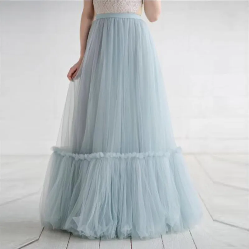 

Sky Blue Puffy Long Tulle Skirts Women Elegant Female Zipper Style Tutu Skirt For Bridal Photoshoots Custom Made Fashion Saias