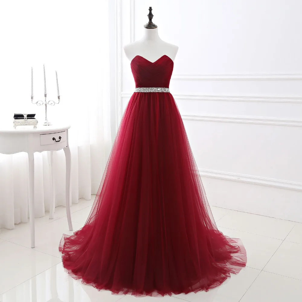 

vestidos de fiesta largos elegantes de gala new tulle crystal belt OFF shoulder A Line Burgundy prom dresses robe de soiree