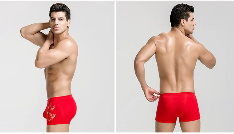 Для мужчин красный год боксер короткие бесшовные Для мужчин Underpant Happy Нижнее Бельё для девочек хлопковые дышащие U выпуклые мужчина Трусики для женщин молодых Рождество