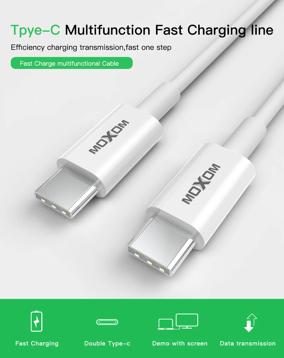 MOXOM usb type-C кабель для USB C кабель для samsung S10 S9 Xiaomi Mi 9 8 Quick Charge 4,0 USBC PD быстрое зарядное устройство USB-C кабель type-C