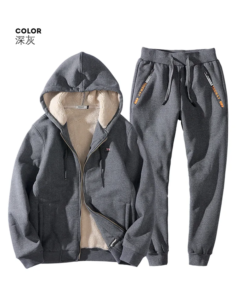 L-8XL спортивные костюмы, мужские зимние костюмы, бархатные утолщенные спортивные костюмы, мужские кашемировые теплые толстовки, Повседневная Толстовка+ штаны, комплект из 2 предметов