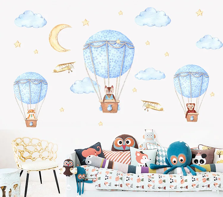 Hot Air Balloons Animals wall stickers decals baby children Nursery bedroom living room decoration wall sticker Home Decor 1pc - Цвет: 3