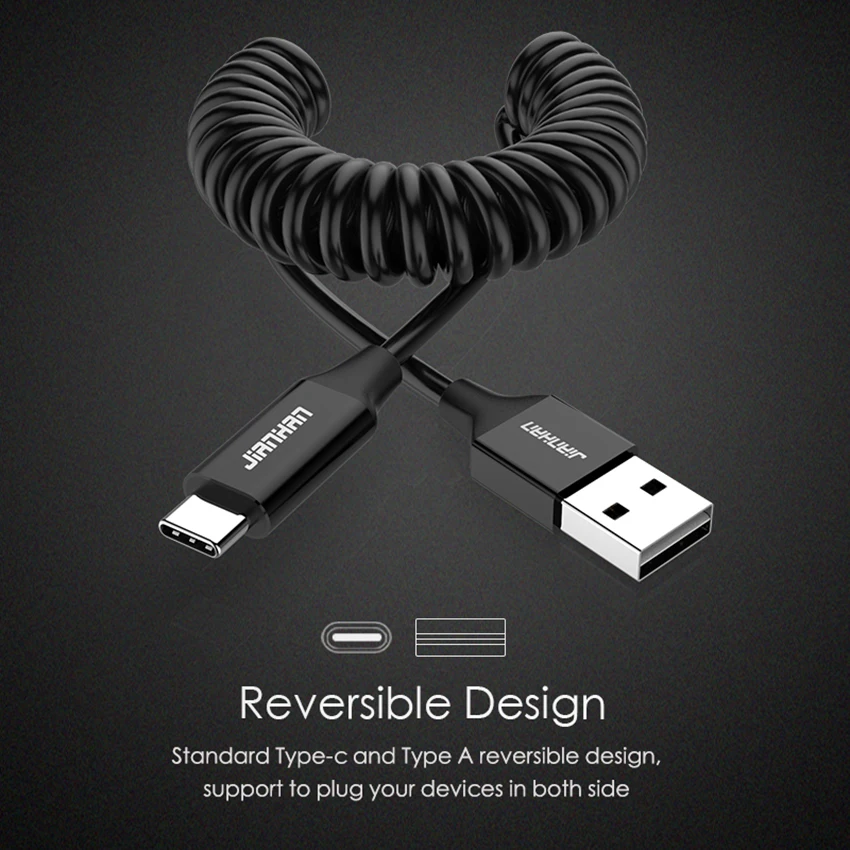 Кабель USB Type C с пружиной 5 В 2 4 А для Xiaomi кабель быстрой зарядки и передачи данных