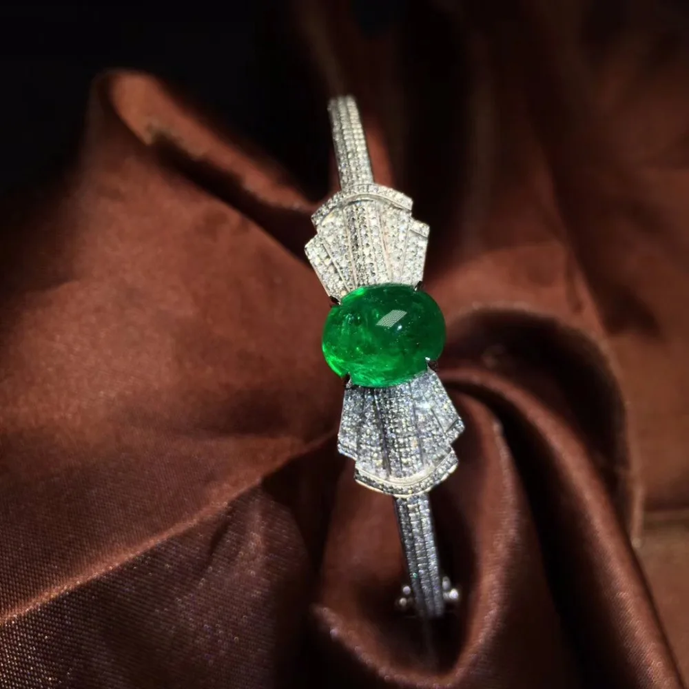 Emerald Bangle Fine Jewelry 18K Gold AU750 100% Natural Gemstones 4.91ct Love Jewellery Bangles for women | Украшения и