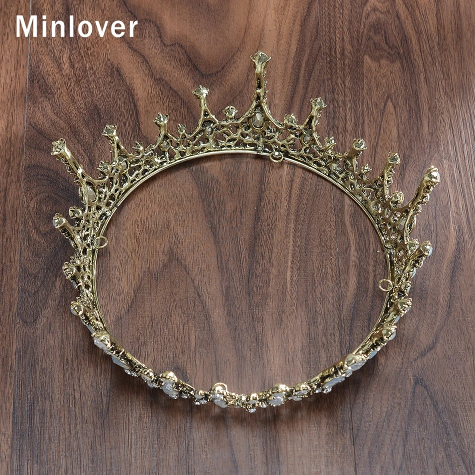 Minlover Винтаж Полный круг барокко Стразы для женщин диадемы Короны невесты диадема головной убор Свадебные аксессуары для волос ювелирные изделия G175