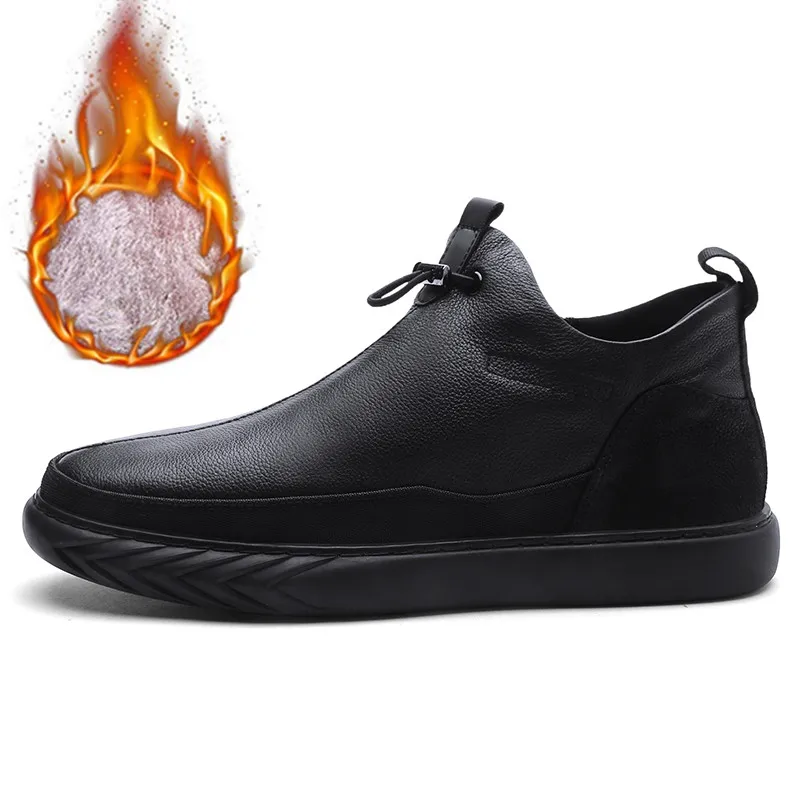 black Plus velvet 80 Высококачественная обувь из натуральной кожи; Мужская Брендовая обувь на нескользящей толстой подошве; Модные мужские повседневные кроссовки; chaussure homme Sapato - Цвет: black Plus velvet 80