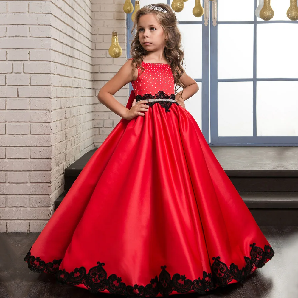 2018 New Red Girls Dress Crystal Princess Wedding Party Kids Maxi Dresses For Costumes 14 Years Children Prom Gown | Детская одежда и