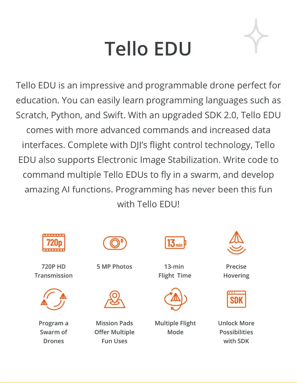 DJI Tello EDU/Tello Boost Combo Мини-Дрон выполнять летающие трюки снимать быстрые видео с EZ Shots игрушка плоскость FPV