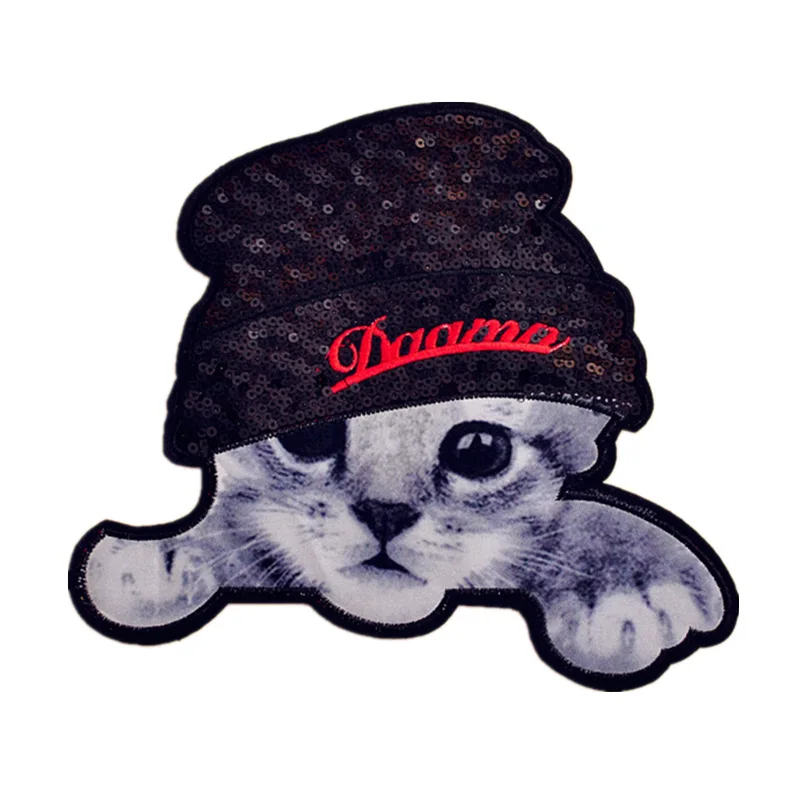 1 шт. большая милая кошка с блестками тканевая нашивка вышитые термоклейкие