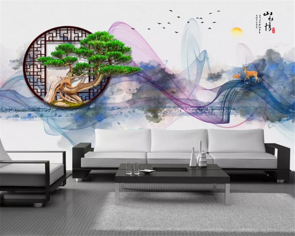 

beibehang Custom fashion papel de parede wallpaper new Chinese artistic conception abstract ink landscape living room background