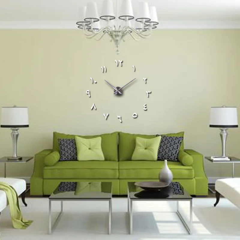 mirror effect Modern style still life diy digital Living room wall stickers home decoration quartz big watch wall clock
