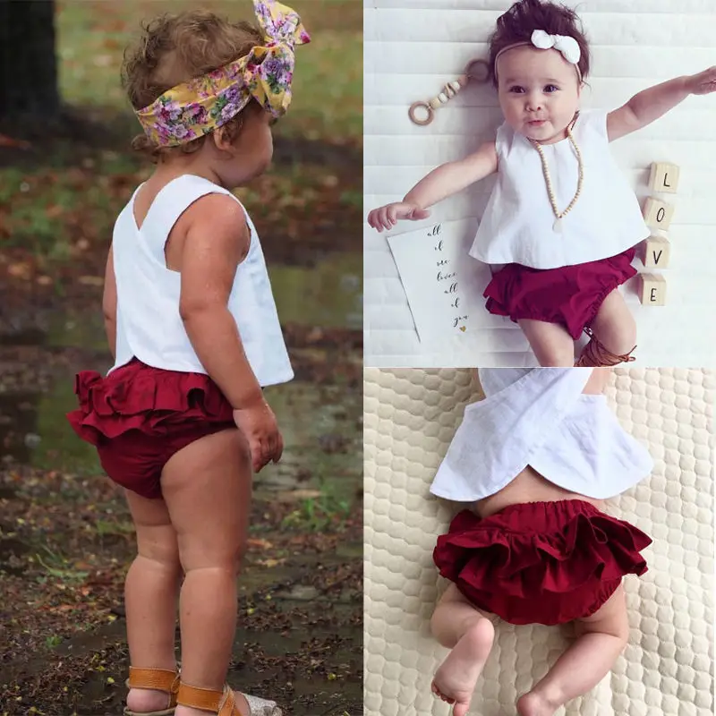 Летняя одежда для маленьких девочек 3 шт. повязка на голову с бантом топ шорты