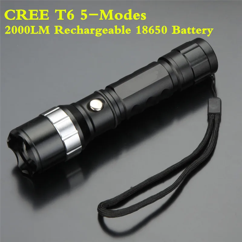 Cool LED Flashlight Crenellated Strike Design Self-Defense T6 5-Mode 2000LM Lamp Rechargeable 18650 Battery Torch Lighting | Лампы и