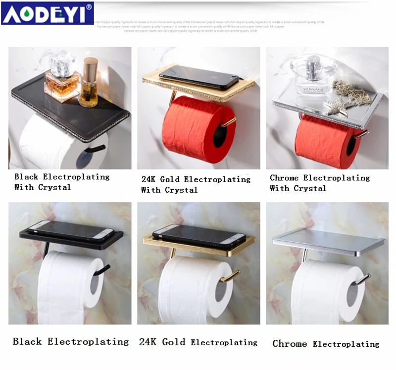 AODEYI 24 К золотой шар хром& кристалл настенный держатель для туалетной бумаги держатель для ванной комнаты держатель рулона бумаги с телефонной полкой