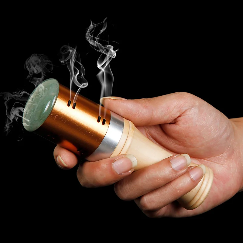 Массажер Нефритовая палочка прокручиваемая теплая мокса деревянная ручка