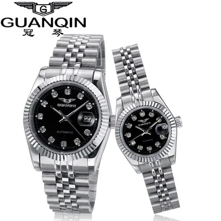 white black GUANQIN деловые автоматические механические парные часы, набор для мужчин и женщин, роскошные часы для мужчин и женщин, водонепроницаемые часы relogio masculino - Цвет: white black