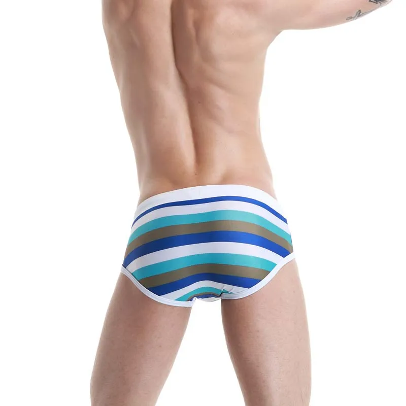 Спортивная Мужская одежда для плавания нейлоновая полосатая низкая посадка