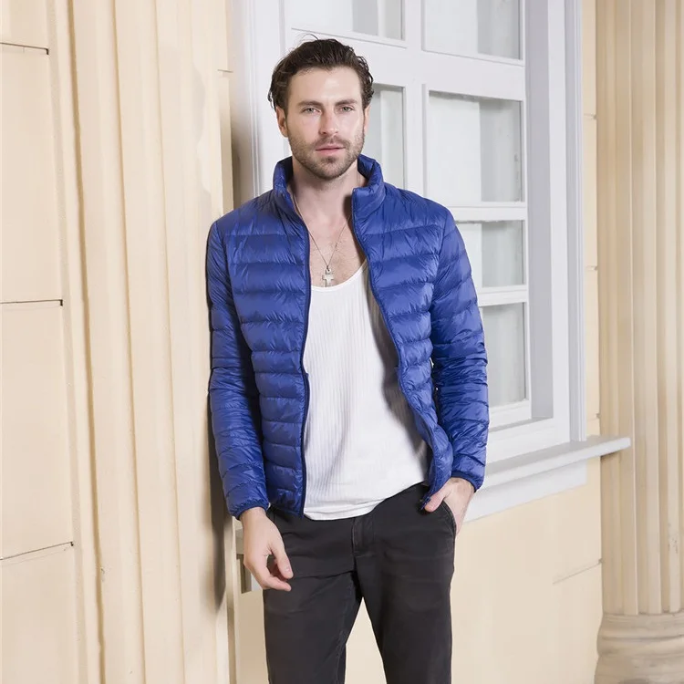 Мужские сверхлегкие пуховые пальто с воротником стойкой облегающие пуховики