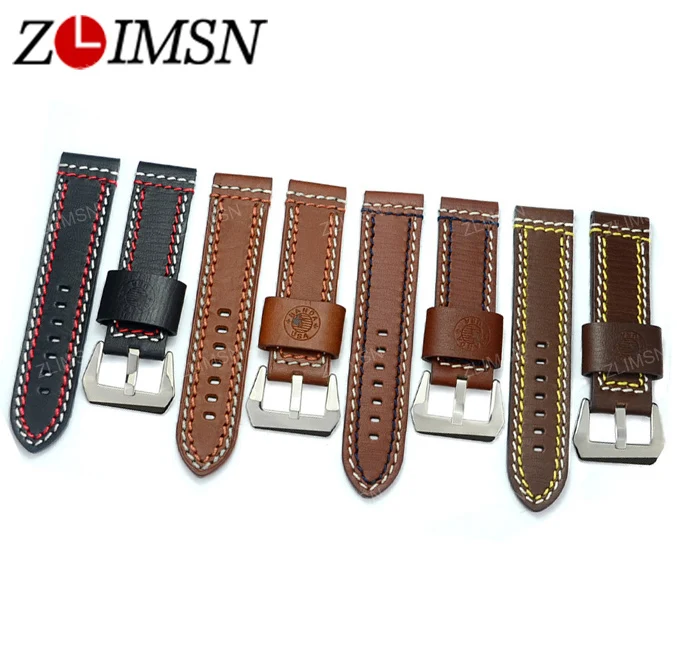

ZLIMSN 100% Genuine Leather THICK Black Brown Blue Orange Watch Bands strap Strap Buckle Leather Band Brown HQ 22mm24mm