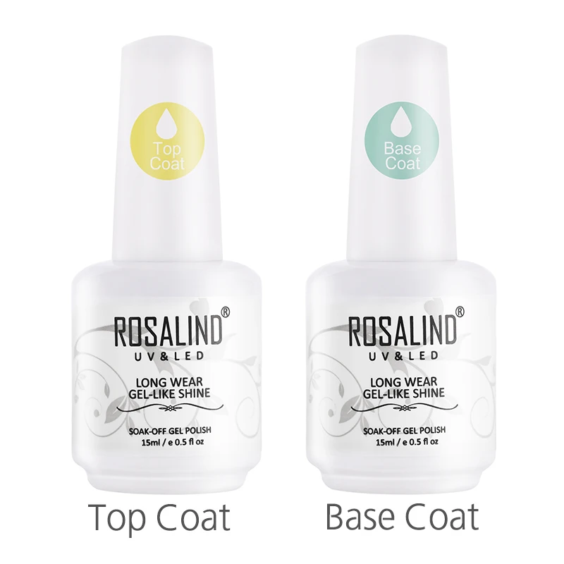BASE TOP COAT ROSALIND Гель-лак 15 мл белая бутылка дизайн для полупостоянного УФ-излучения и led 60 красивых цветов ногтей художественный Гель-лак для ногтей - Цвет: BASE TOP COAT