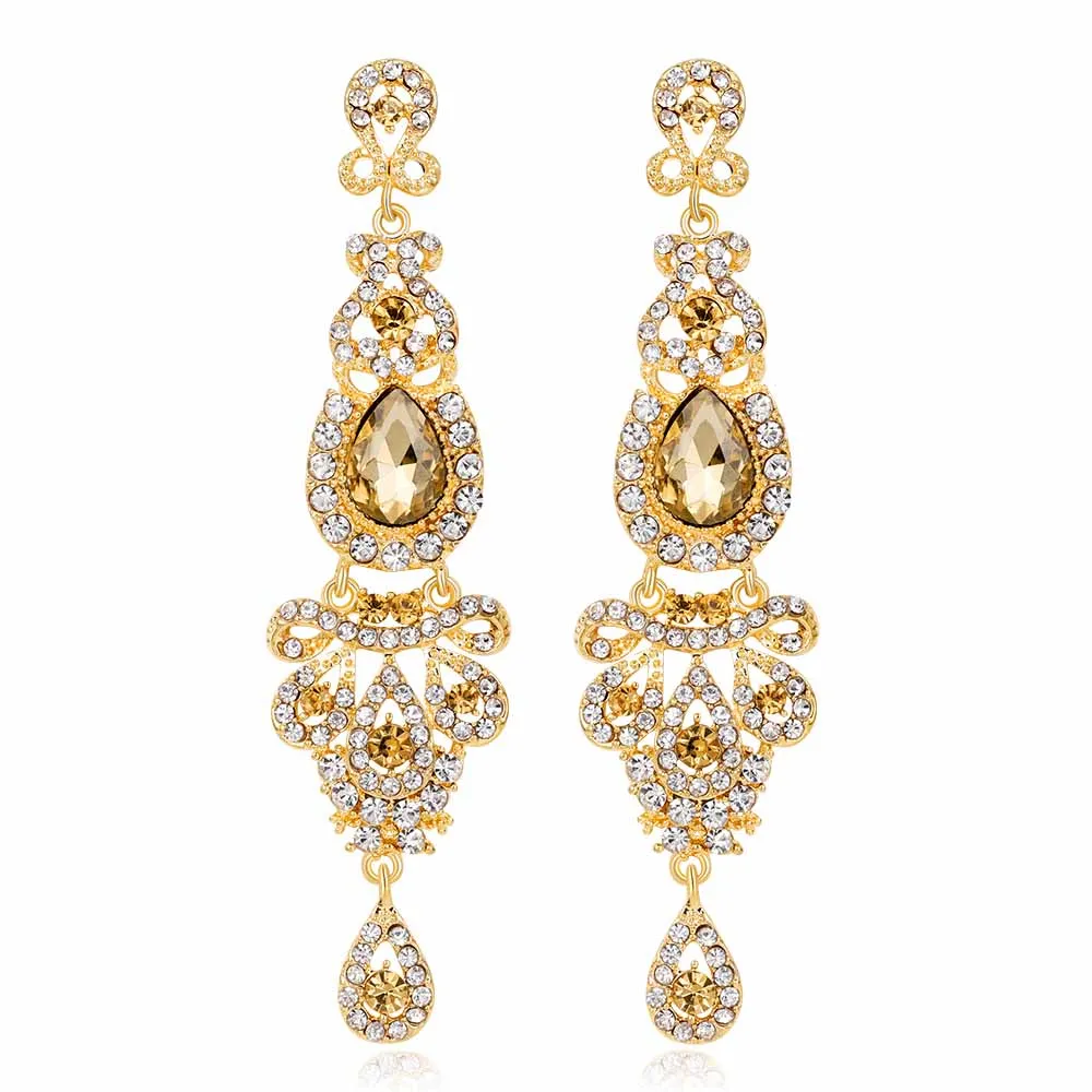Style 1 Champagne TREAZY, прозрачный/Красный/Королевский синий кристалл, свадебные длинные висячие серьги для женщин, Серьги невесты, ювелирные изделия на выпускной, подарки для женщин - Окраска металла: Style 1 Champagne