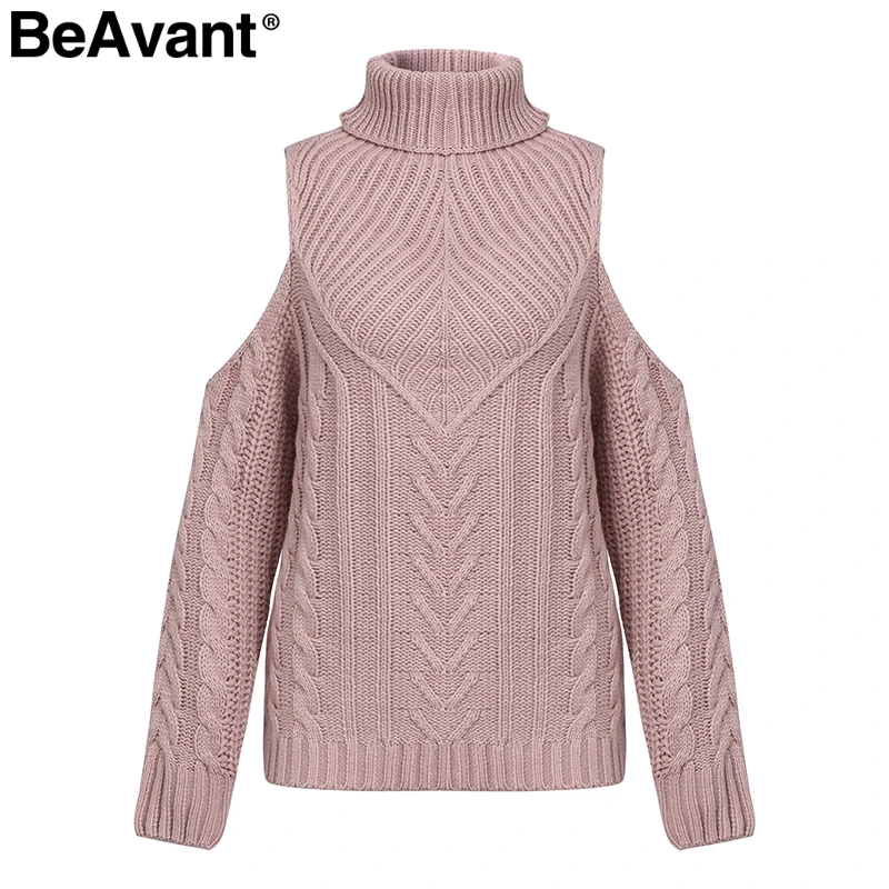 BeAvant открытыми плечами зимний свитер Водолазка женщин 2018 осень вязаный пуловер